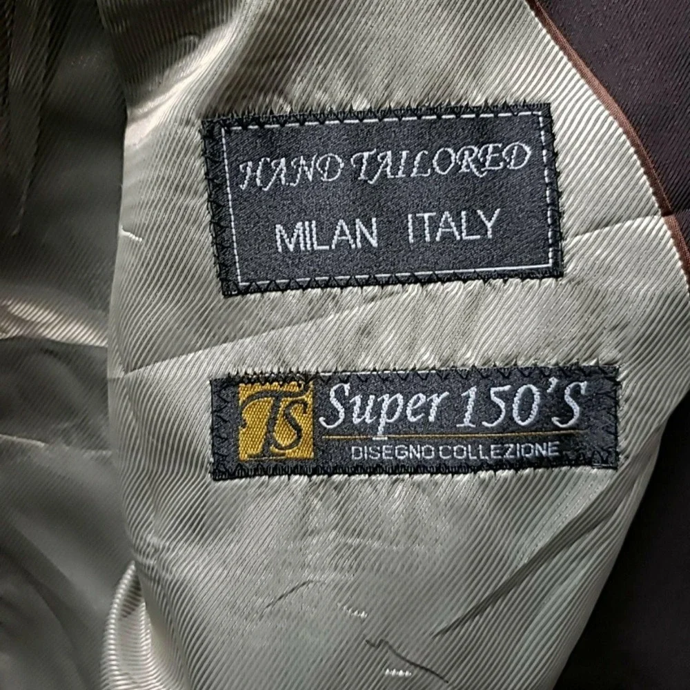 Tessori Suit Jacket Mens 50R Black Wool Double Breasted Super 150s Milan Italy